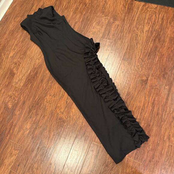 Rendoll Nana Ruffle Maxi Dress Black High Slit Evening Gown Elegant Size 8 Edgy - Picture 7 of 15